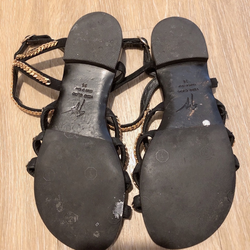 Giuseppe Zanotti black suede chain flat sandal